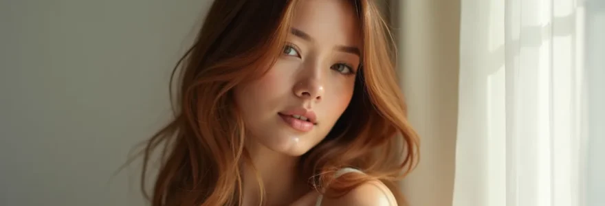 Portrait d'une femme avec une coloration professionnelle brillante et naturelle dans un cadre épuré et élégant sans texte ni logos